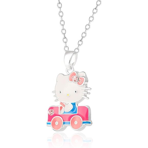 Hello Kitty Car Pendant Necklace Silver Flash-Plated Car Charm Adjustable - Picture 1 of 4